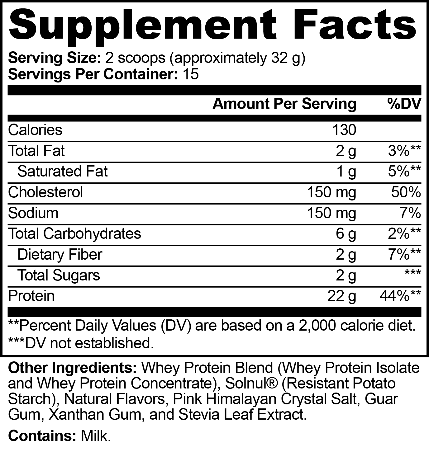 Performance Whey Protein (Vanilla) — Supplement Facts